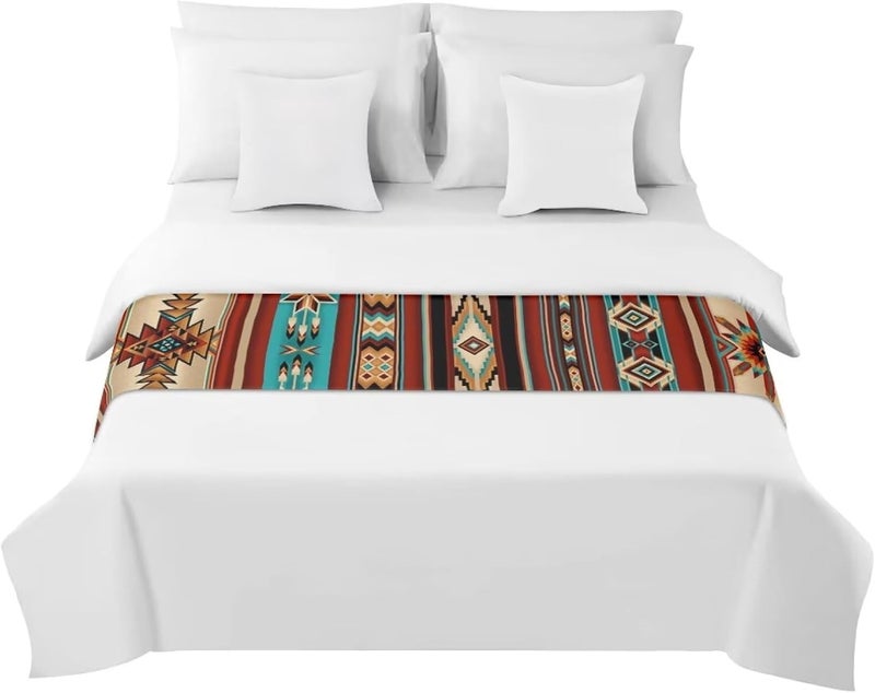 ZFRXIGN Southwestern Bed Runner Twin Size Bed Scarf Bedding Set Long Table Runner Home Decor Bedroom Bedspread Protection Cover Native American Indian Style Rug Aztec - Image 2